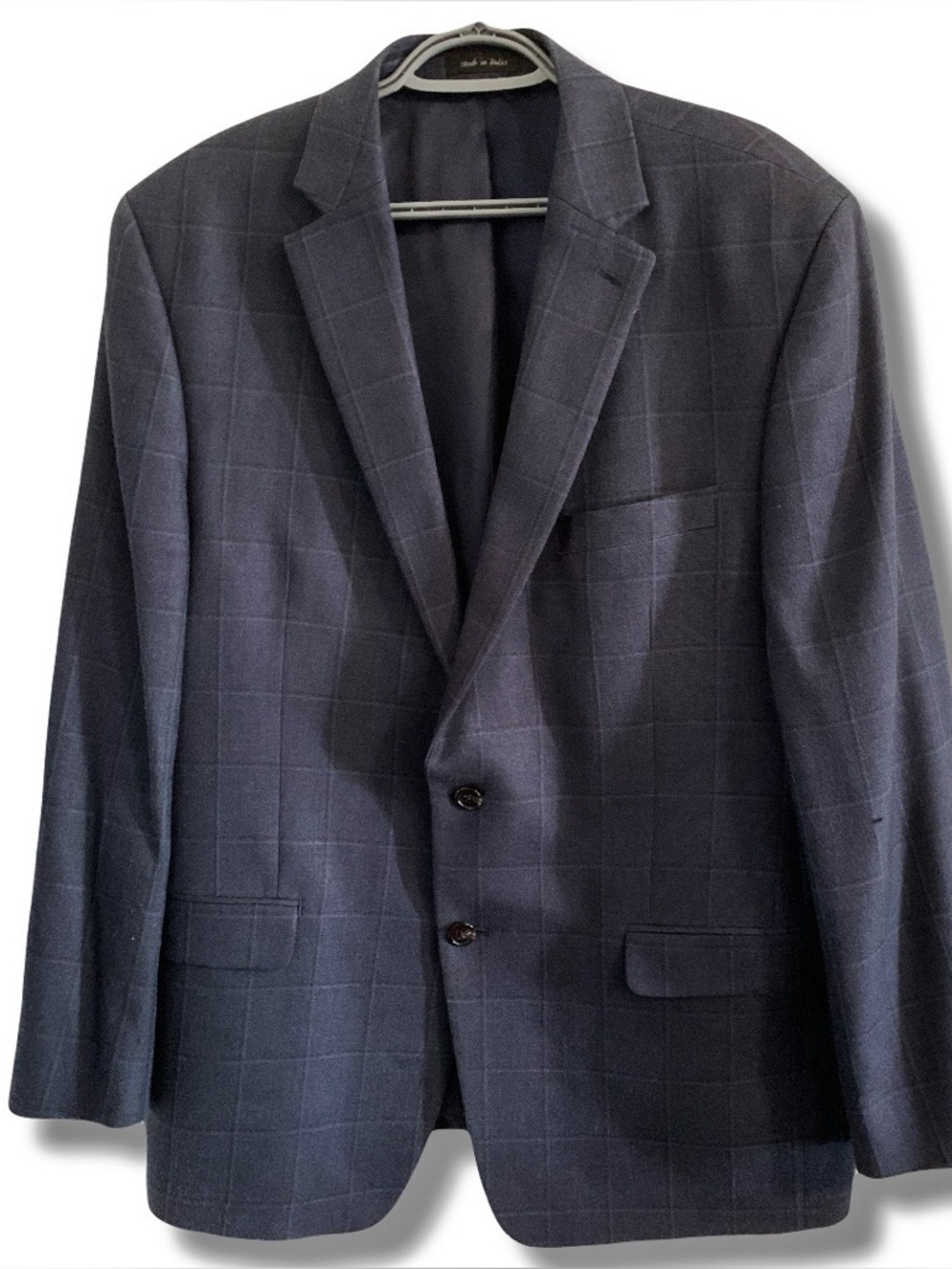 Ralph Lauren Silk Wool Mix Windowpane Navy Blazer Size 44R